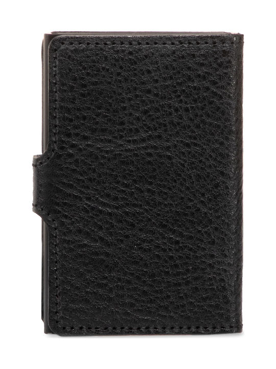 Miniwallet Veg Leather Men's Wallet Cards with RFID and Slide Mechanism Black