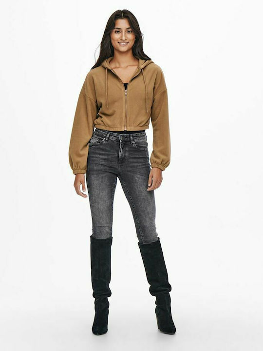 Short Women's Cardigan with Zipper Rust