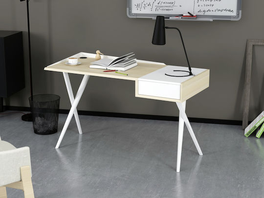 Birou Secretar Lemn Alb / Frasin cu Picioare Metalice 125x60x79cm