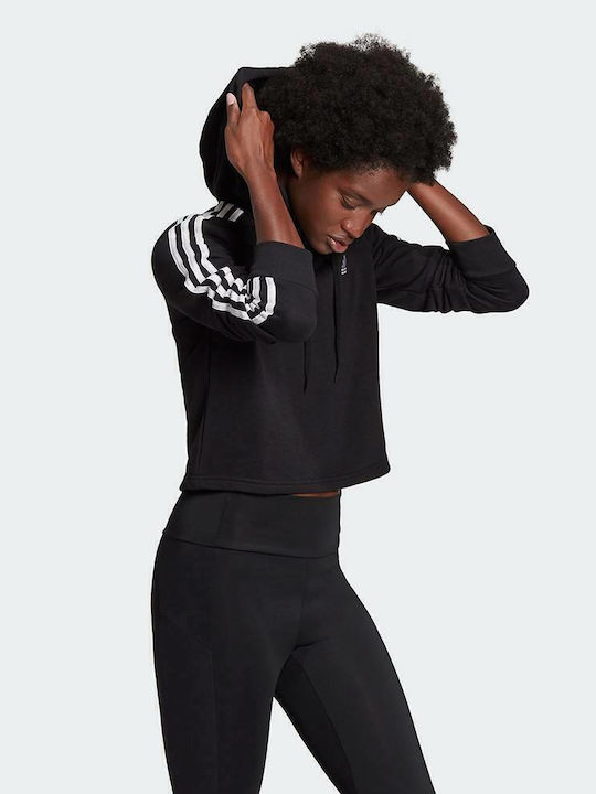 Essentials 3-Stripes Изрязан Дамски Суитшърт Худи Черен