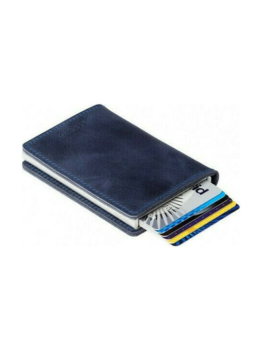 Slimwallet Vintage Leather Men's Wallet Cards with RFID and Slide Mechanism Blue