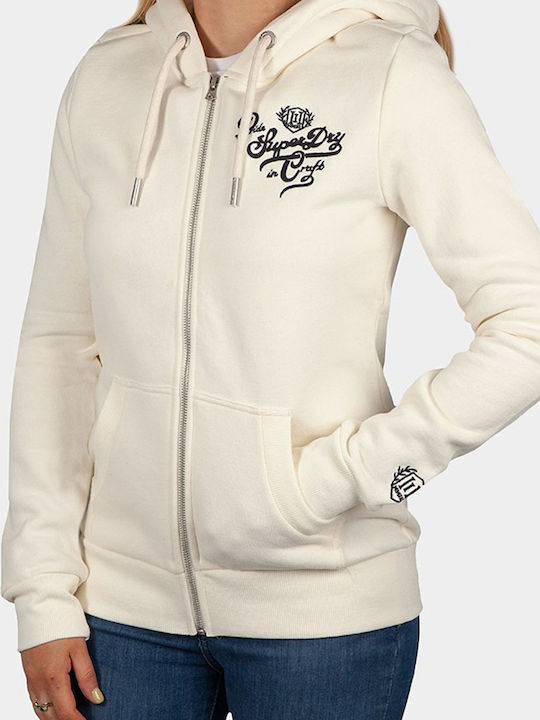 Pride In Craft Long Women's Sweatshirt Jacket Hooded Ecru