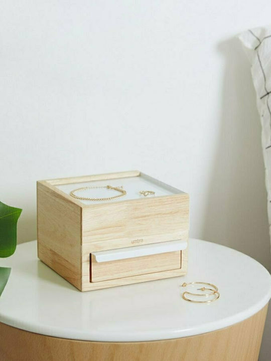 Umbra Mini Stowit Κουτί Κοσμημάτων Ξύλινο με Συρτάρι Λευκό 15x17x11cm