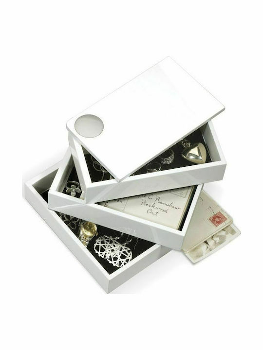 Umbra Spindle Jewellery Box Wooden with Drawer White 19x12.1x12.7cm