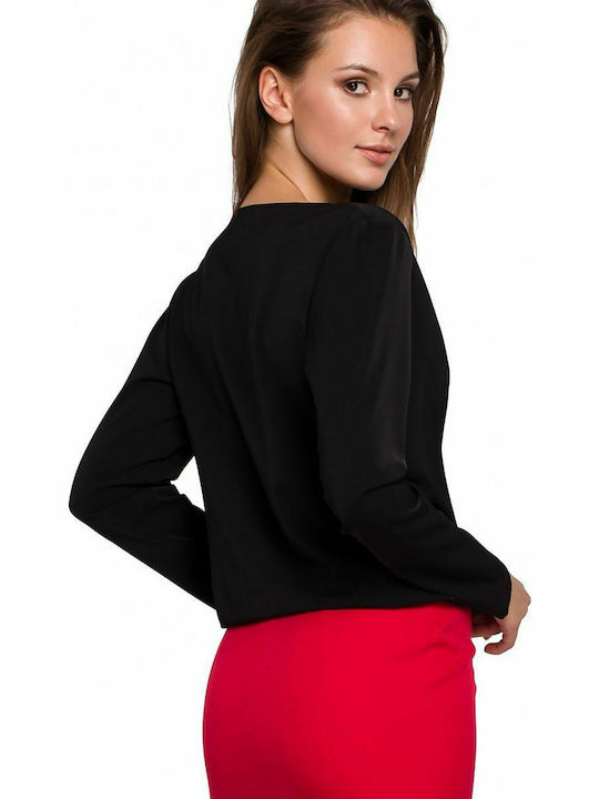 Makover K037 Women's Blouse Long Sleeve with V Neckline Black