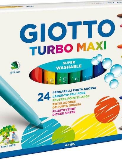 Giotto Turbo Maxi Washable Drawing Markers 5mm Thick Set 24pcs
