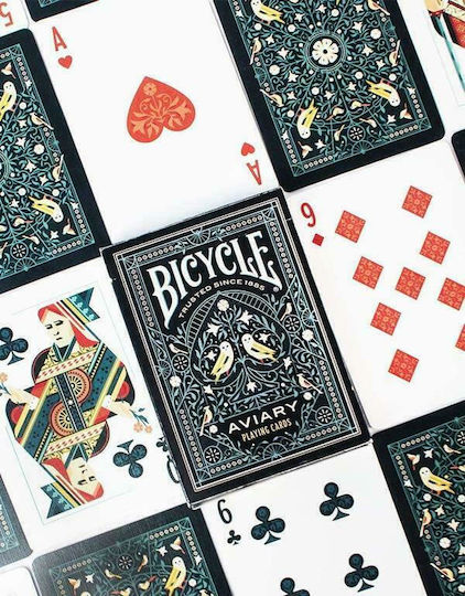 Bicycle Aviary Plasticized Playing Cards for Poker Green in Plastic Box