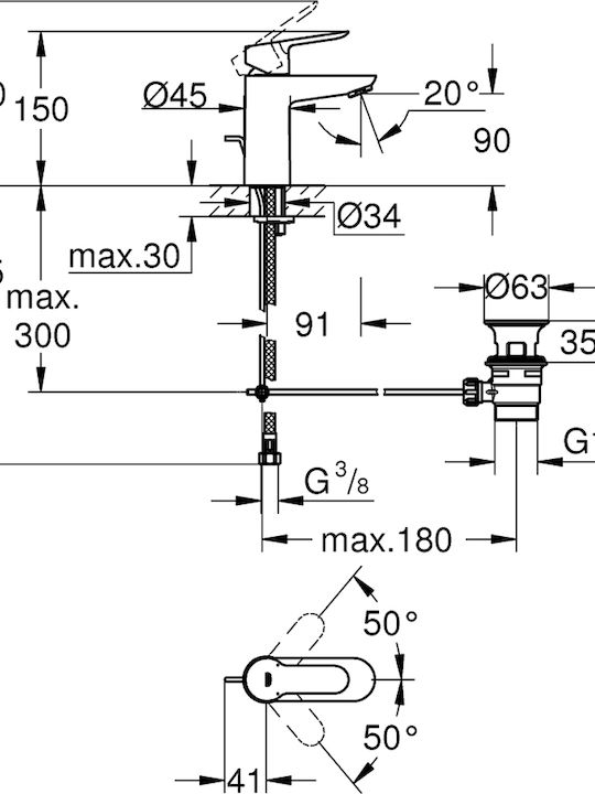 Grohe Bauedge Mixing Sink Faucet Silver