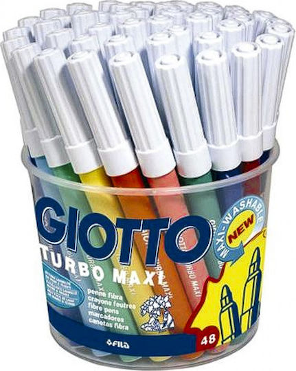 Giotto Turbo Maxi Μαρκαδόροι Ζωγραφικής 5mm Χονδροί, Πλενόμενοι Σετ 48 χρώματα