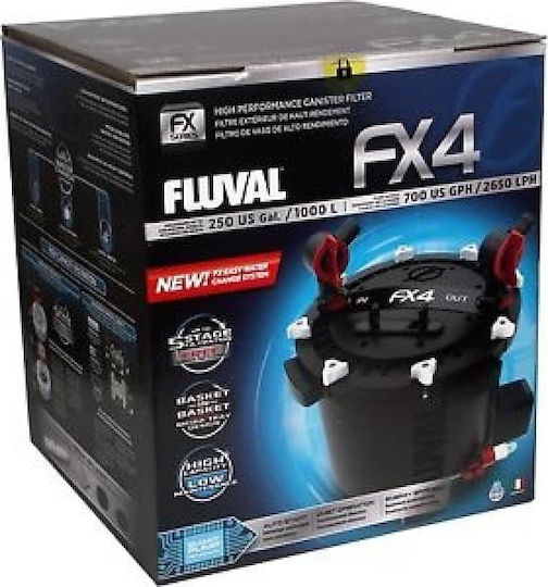 Fluval FX4 External Aquarium Filter for Aquariums Up to 1000lt Capacity with Flow Rate 2650lt/h and Power 30W