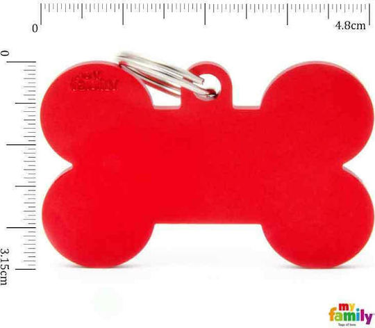 My Family Basic Dog ID Tag Red Metal Bone Personalized