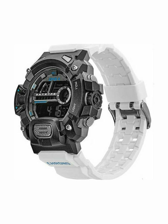 DAS.4 Digital Men's Watch 50mm Chronograph Battery with White Rubber Strap