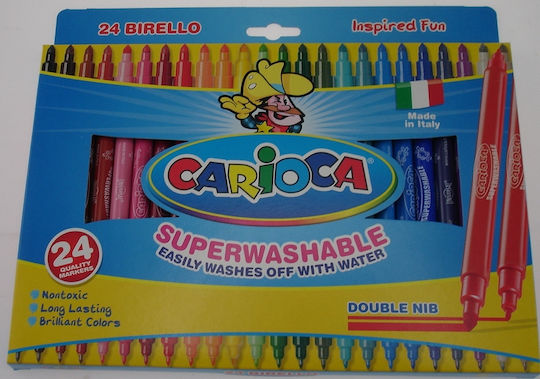 Carioca Birello Double Tip Washable Drawing Markers 4mm Thin Double Tip Set 24pcs