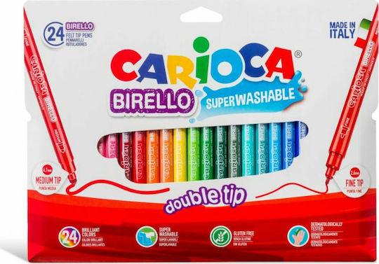 Carioca Birello Double Tip Washable Drawing Markers 4mm Thin Double Tip Set 24pcs