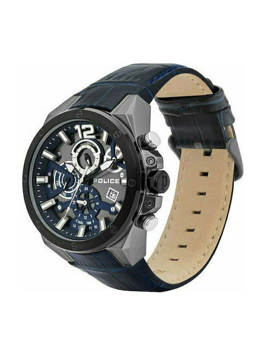 Police Saiho Watch Battery with Blue Leather Strap