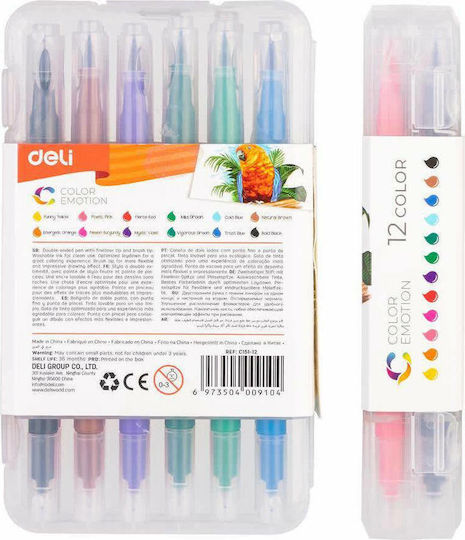 Deli Color Emotion Μαρκαδόροι Ζωγραφικής 8mm με Διπλή Μύτη, Πλενόμενοι Σετ 12 χρώματα