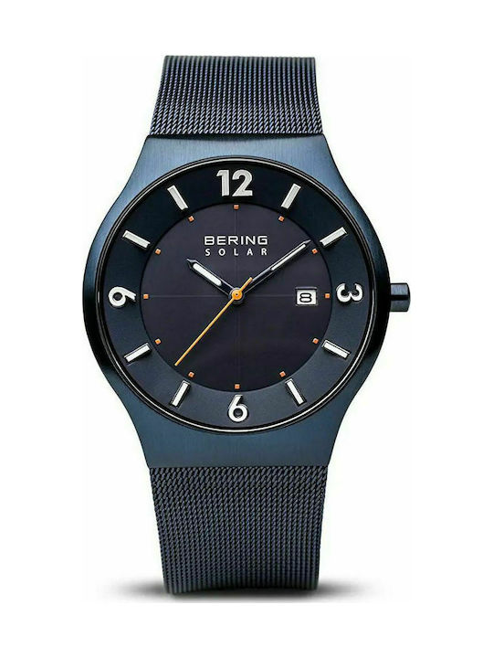 Bering Time Uhr Solar mit Blau Metallarmband 14440-393