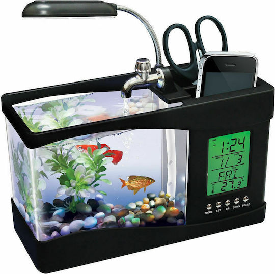 Molybothiki mit Rolio Aquarien Fisch Kapazität 1.3lt mit Beleuchtung Zirkulator 24x10x14.5cm Schwarz