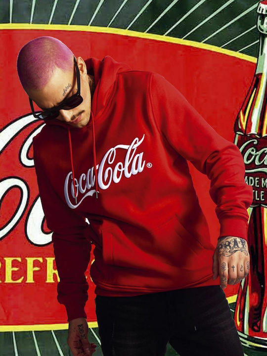 Merchcode Coca Cola Classic Φούτερ με Κουκούλα Κόκκινο