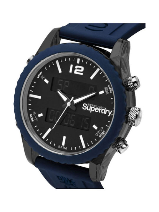 Superdry Tokyo Watch Chronograph Battery with Blue Rubber Strap
