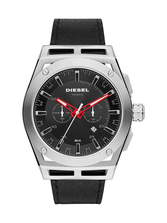 Diesel Uhr Chronograph Batterie mit Schwarz Lederarmband