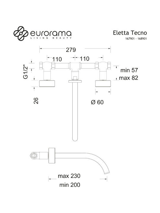 Eurorama Eletta Chester Built-in Mixer & Spout Set for for Bathroom Sink 1 Exit Bronze Brushed