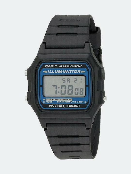 Casio Ψηφιακό Ανδρικό Ρολόι 39mm Μπαταρίας με Μαύρο Καουτσούκ Λουράκι