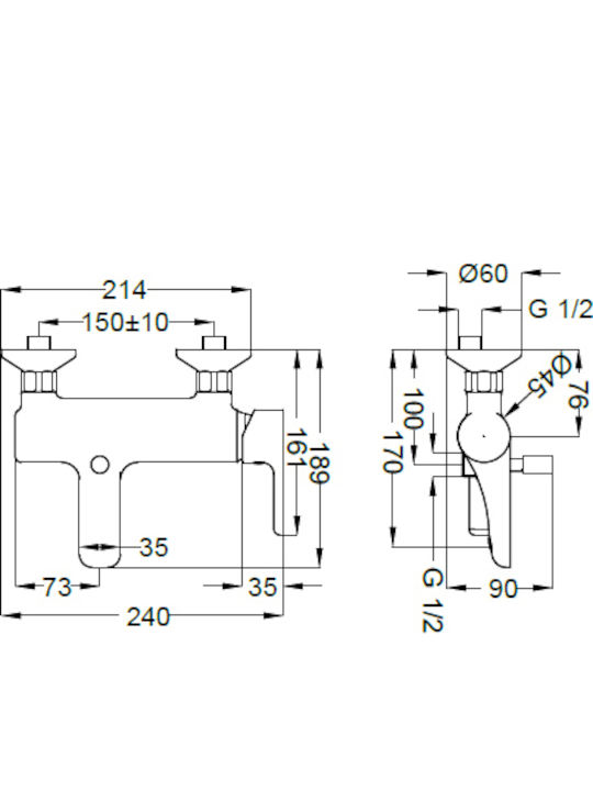 Teorema Tag Mixing Bathtub Shower Faucet Complete Set Silver