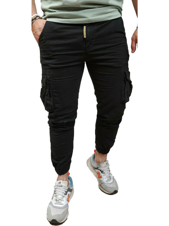 Trousers Cargo Elastic in Slim Fit Black