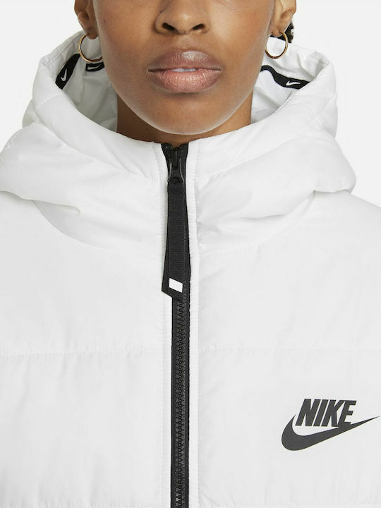 Sportswear Κοντό Γυναικείο Puffer Μπουφάν για Χειμώνα Λευκό