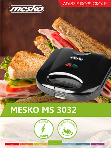 Mesko MS 3032 Τοστιέρα για 2 Τοστ 750W Μαύρη