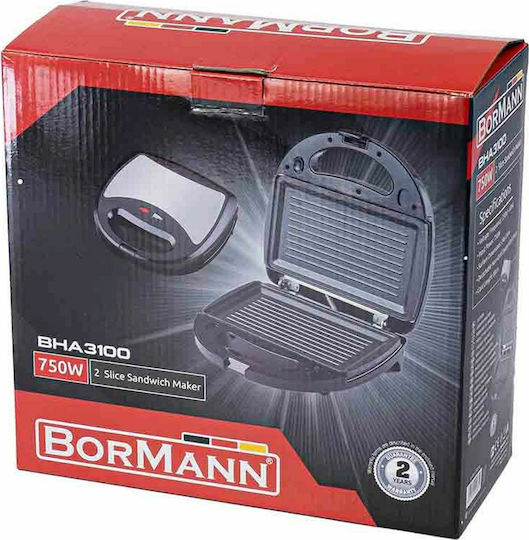 Bormann BHA3100 Sandwich Maker with Removable Plates for for 2 Sandwiches Sandwiches 750W Inox