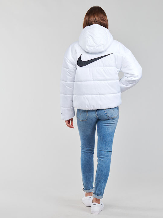 Sportswear Κοντό Γυναικείο Puffer Μπουφάν για Χειμώνα Λευκό