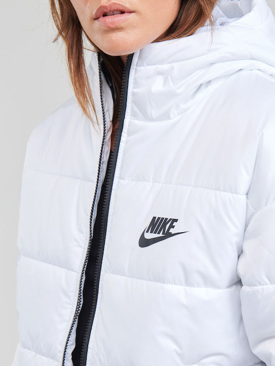 Sportswear Κοντό Γυναικείο Puffer Μπουφάν για Χειμώνα Λευκό