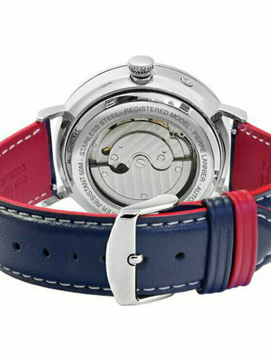 Pierre Lannier Men's Watch 43mm Chronograph Automatic with Blue Leather Strap