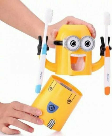 Minions Automatischer Zahnpastaspender Zahnbürstenhalterung mit automatischem Zahnpasta-Spender Tapete Kunststoff Gelb