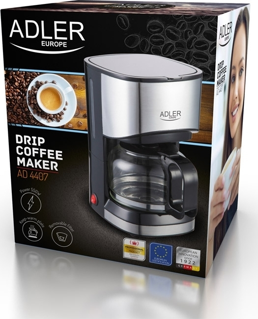 Cafetera eléctrica de goteo 6 tazas 0,7 l, fi adler ad4407 negro/plata 550w