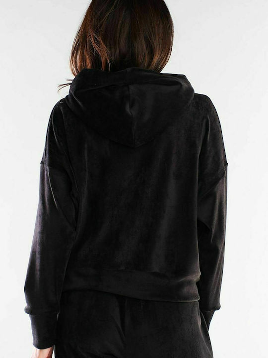 Awama Women's Hooded Velvet Sweatshirt Black