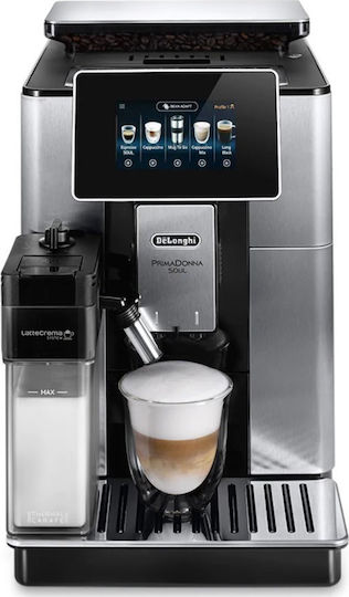 De'Longhi PrimaDonna Soul Automatic Espresso Coffee Machine 1450W Pressure 19bar for Cappuccino with Grinder and Wi-Fi Grey ECAM 610.75.MB
