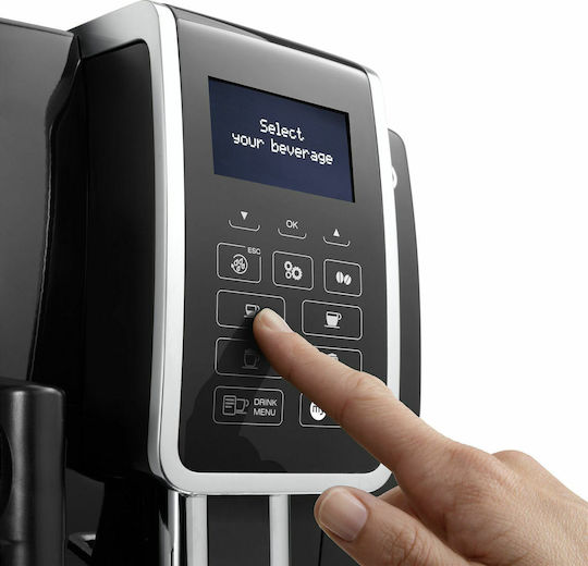 De'Longhi Dinamica Automatic Espresso Coffee Machine 1450W Pressure 15bar for Cappuccino with Grinder Black ECAM350.55.B