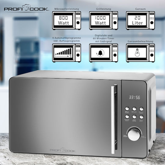 Profi Cook PC-MWG 1175 Mikrowellenofen mit Grill 20lt Inox