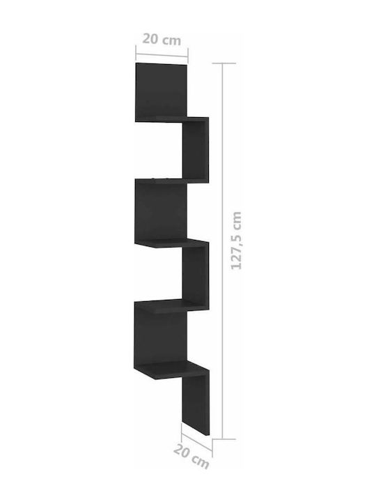 Corner Shelf Wall Black Velvet-Black Metal 20x20x127.5cm