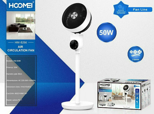 Hoomei Ανεμιστήρας Ορθοστάτης 50W Διαμέτρου 30cm Λευκός