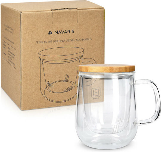 Navaris Κούπα Γυάλινη με Καπάκι Διάφανη 500ml