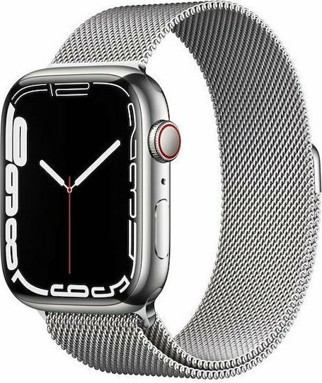 Apple Watch Series 7 Cellular Неръждаема стомана 45мм Водоустойчив с eSIM и Пулсомер (Silver Milanese Loop)