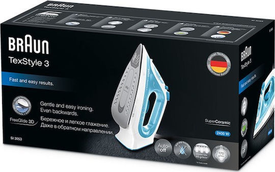 Braun TexStyle 3 SI 3053 SI3053BL Steam Iron 2400W with Ceramic Plate and Continuous Steam Supply 45g/min