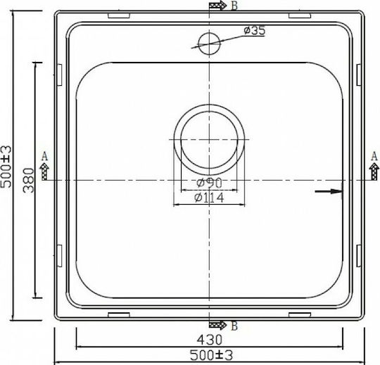 Karag BL 625 Ένθετος Inox Σατινέ Μ50xΠ50cm Ασημί