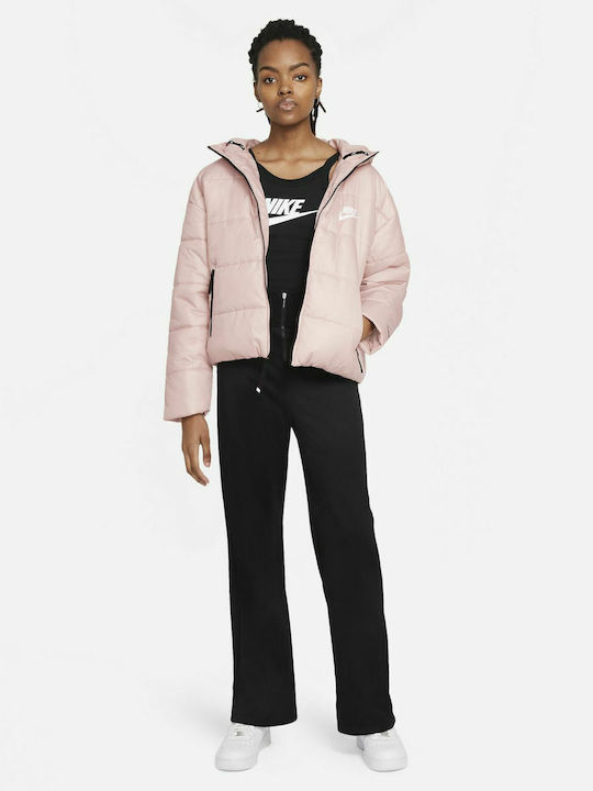 Sportswear Women's Short Puffer Jacket for Winter with Hood Pink