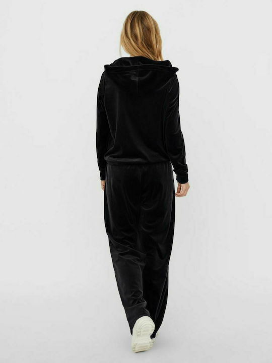 Vero Moda Jachetă Hanorac pentru Femei Catifea Cu glugă Neagră