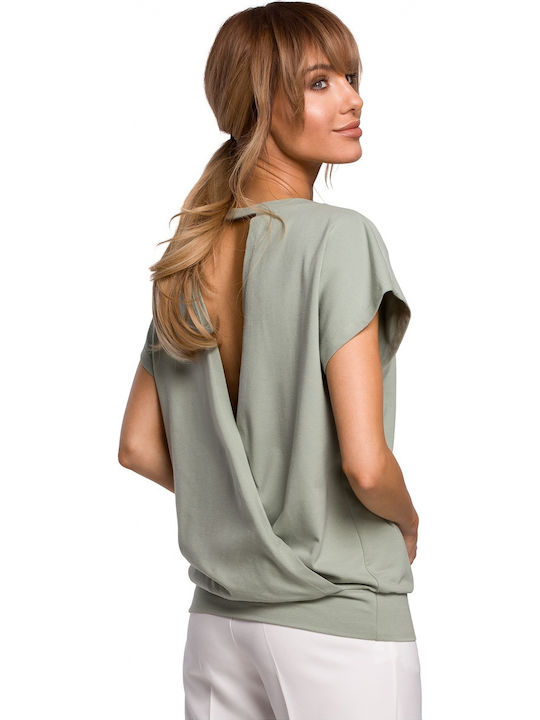 MOE M498 Damen Sommer Bluse Baumwolle Kurzärmelig Khaki MOE498